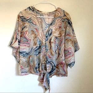 Love Stitch Boho Crystal Marble Tie Front Top